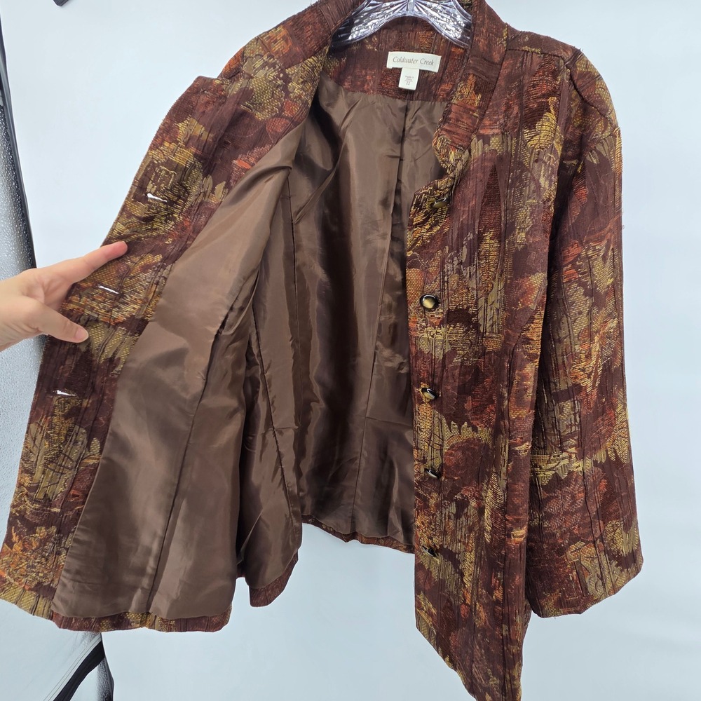 Coldwater Creek Button Front Jacket 22 Brown Boho Eclectic Art-Inspired‎ - Picture 3 of 7